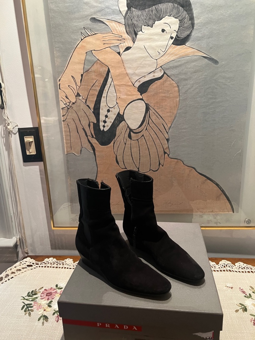 Prada Black Suede Ankle Boots